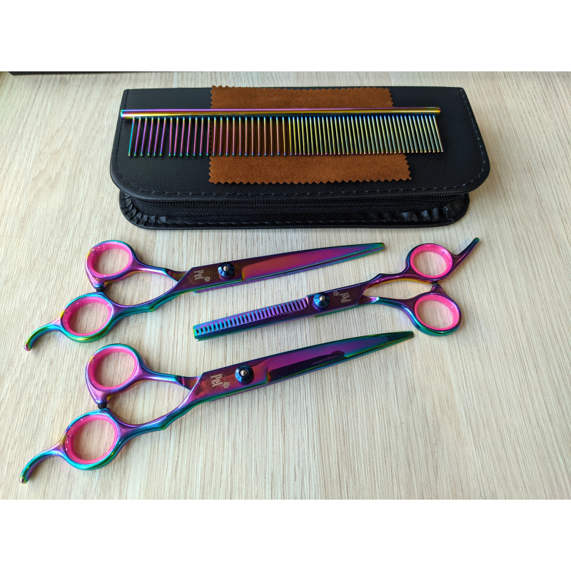 Kit Tijeras Peluqueria Canina Profesional Rainbow