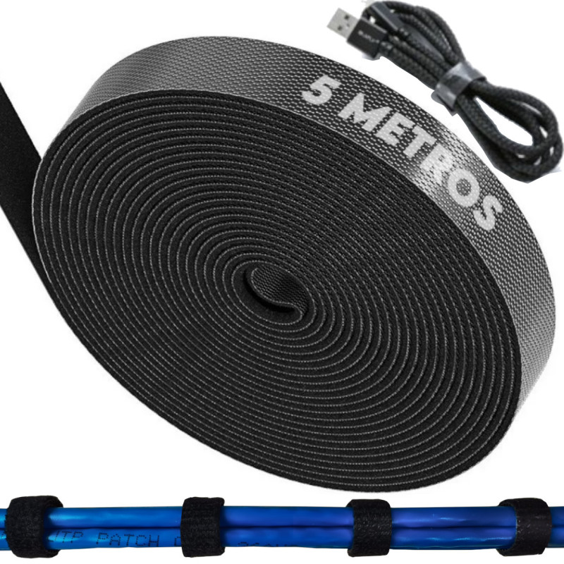 Organizador Cables Velcro adhesivo rollo 5 metros Organizador Cables Velcro adhesivo rollo 5 metros