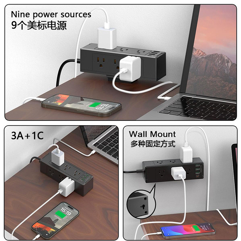 Multitoma Escritorio Atornillable Con 9 Tomas 4 Puertos Usb 110v