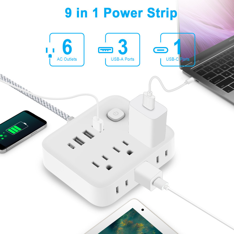 Extensión Eléctrica Regleta Cable Reforzado Multitoma 10 En 1