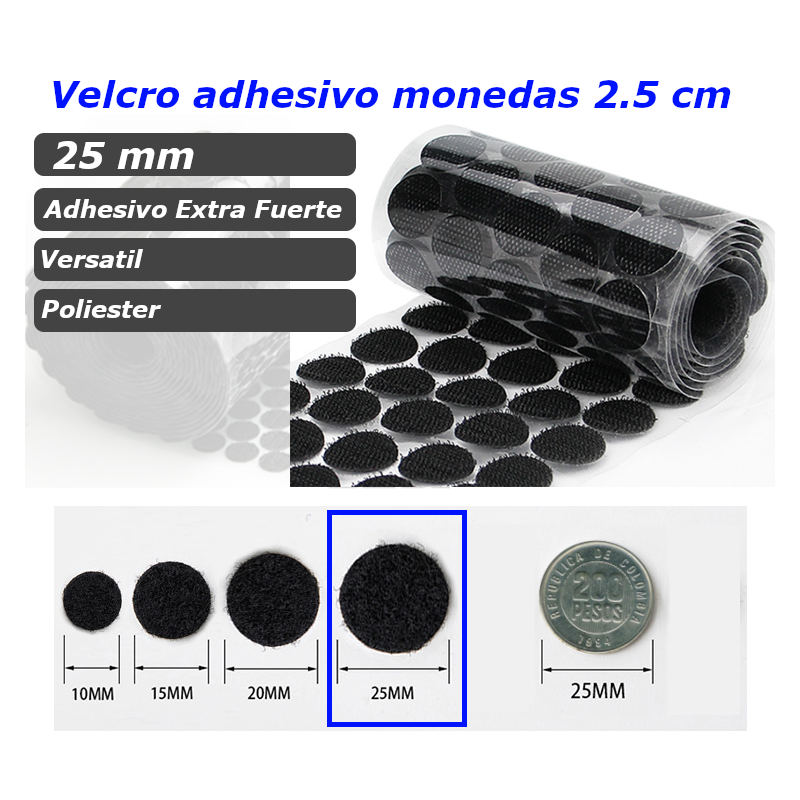 Circulos Velcro Adhesivo 2.5cm 12 Pares negro