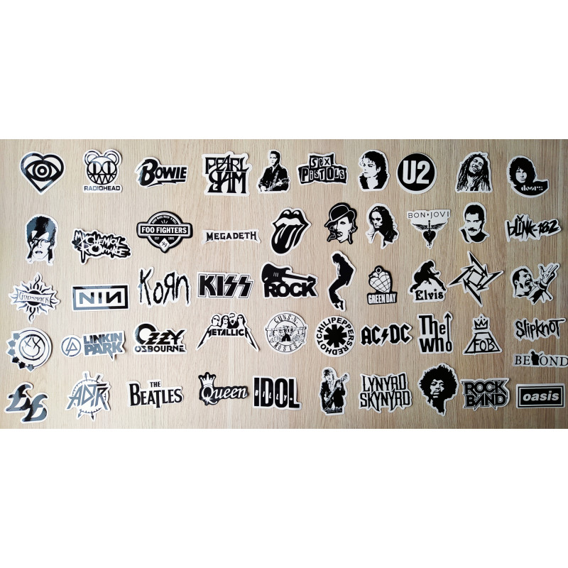 Stickers Calcomanías Bandas Rock Pack 50 Unidades BN
